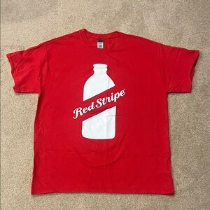 Gildan Red Stripe Beer Graphic Tee with White Bottle Design